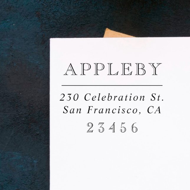 Tampon Auto-encreur Typographie classique | Nom de famille et adresse  (Créateur téléchargé)