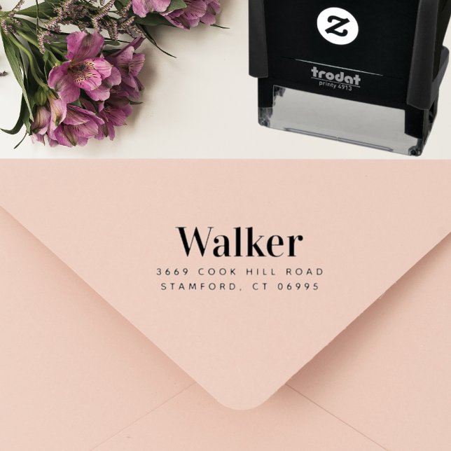 Tampon Auto-encreur Typographie Moderne Adresse de Retour avec Nom Per (Modern typography custom name return address stamp adds sleek style to your mail)
