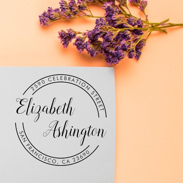 Tampon Auto-encreur Typographie ronde branchée et adresse de retour de (Créateur téléchargé)