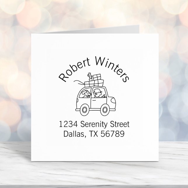 Tampon Auto-encreur Un homme avec un chien conduire voiture Cartoon Ar (Créateur téléchargé)