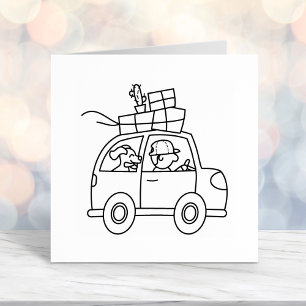 Tampon Auto-encreur Un homme avec un chien en voiture de conduite Cart