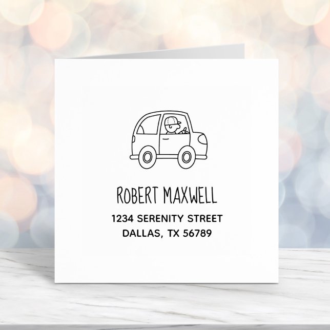 Tampon Auto-encreur Un homme conduit une adresse de voiture (Créateur téléchargé)