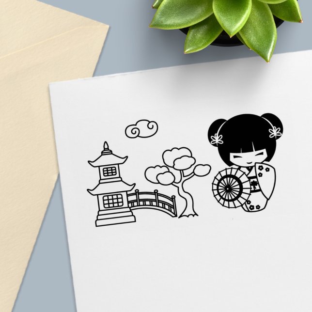 Tampon Auto-encreur Une fille aux parapluies asiatiques dans le scanda (Créateur téléchargé)