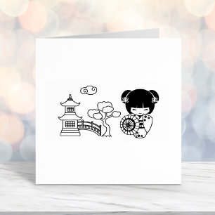 Tampon Auto-encreur Une fille aux parapluies asiatiques dans le scanda