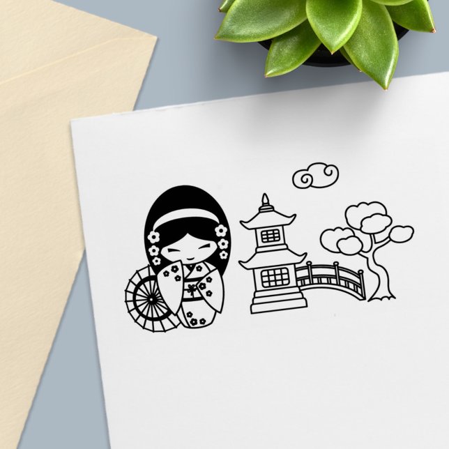 Tampon Auto-encreur Une fille aux parapluies japonaise dans le scandal (Créateur téléchargé)