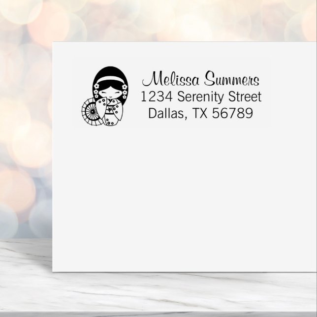 Tampon Auto-encreur Une fille parapluie japonaise en Kimono Adresse (Créateur téléchargé)