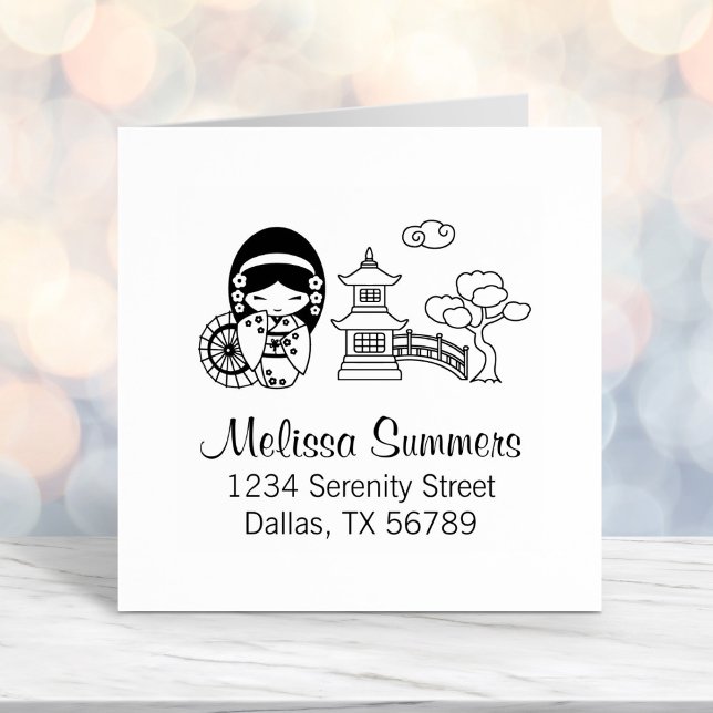 Tampon Auto-encreur Une fille parapluie japonaise en Kimono Adresse (Créateur téléchargé)