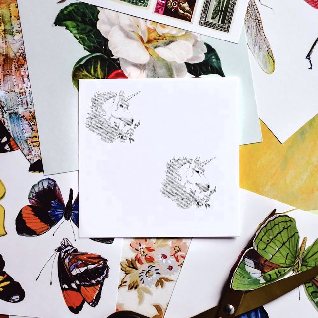 Tampon Auto-encreur Unicorn blanc et Flowers (Créateur téléchargé)