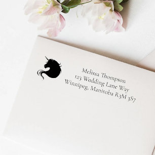 Tampon Auto-encreur Unicorne blanche Fleurs roses Mariage bleu