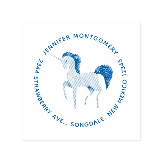 Tampon Auto-encreur Unicorne nordique rose avec l'adresse Mane noire (Design)