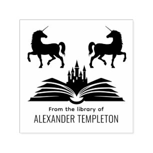 Tampon Auto-encreur Unicorns Book Castle #2 "From the Library of" Nom