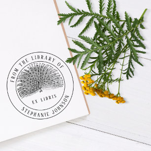 Tampon Auto-encreur Unique bibliothèque Ex Vintage Peacock Livre