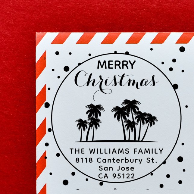 Tampon Auto-encreur Unique Tropical Christmas Retourner Adresse (Tropical Palm Trees Merry Christmas Holiday Return Address Self-inking Stamp)