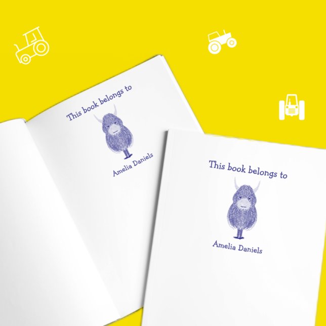 Tampon Auto-encreur Vache Highland personnalisée Ce livre appartient à (Créateur téléchargé)