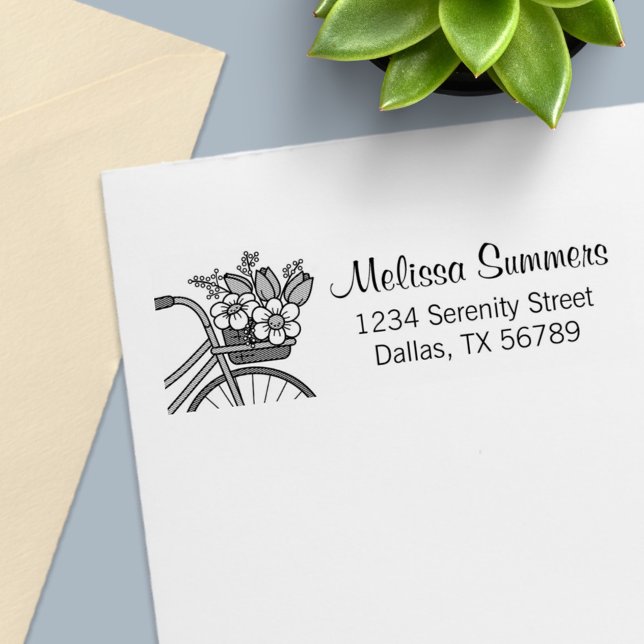 Tampon Auto-encreur Vélo avec une adresse de panier à fleurs (Créateur téléchargé)