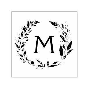 Tampon Auto-encreur Vignes de couronne rustique Monogramme Timbre main