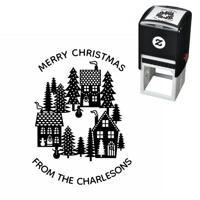 Tampon Auto-encreur Village de Noël Vacances personnalisées (Christmas Village personalized holiday self inking stamp)