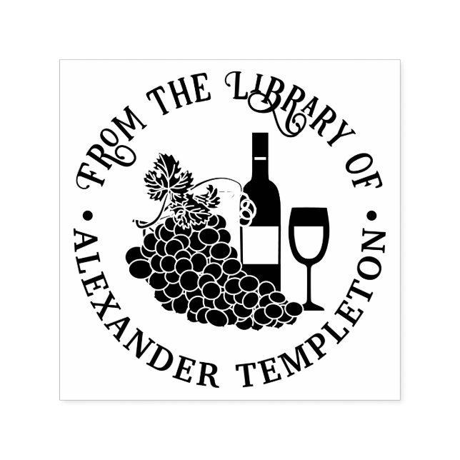 Tampon Auto-encreur Vin rustique, Lunettes, Bouquet de raisins Bibliot (Design)