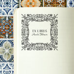 Tampon Auto-encreur Vintage cadre floral élégant Ex Libris Livre perso<br><div class="desc">Ce magnifique timbre-bibliothèque élégant dispose d'un cadre botanique vintage complexe. Il y a un "ex libris" (Lat. de la bibliothèque) dans un grand lettrage classique et un nom et nom personnalisés ci-dessous, dans la calligraphie vintage fantaisiste. Pour customiser ce timbre-livre, cliquez simplement sur le bouton "Personnaliser ce modèle" et changez...</div>