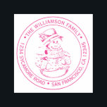 Tampon Auto-encreur Vintage Christmas Snowman Round Return Adresse<br><div class="desc">Noël famille ronde retour adresse auto-encrage timbre avec votre nom et adresse en rose stylisée typographie avec une jolie image de bonhomme de neige de Noël dessinée à la main. Ajoutez simplement votre nom et votre adresse. Conçu exclusivement pour vous par Happy Dolphin Studio. Si vous avez besoin d'aide ou...</div>