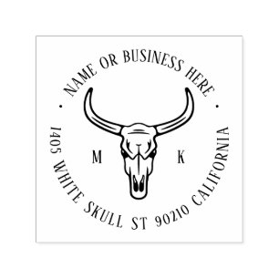 Tampon Auto-encreur Vintage Cowboy Bull Head Nom Adresse de retour