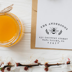 Tampon Auto-encreur Vintage Honey Bee Nom de famille et adresse de ret