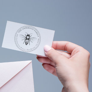 Tampon Auto-encreur Vintage Honey Bee Nom de famille Round Retour Adre