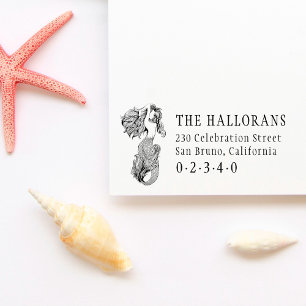 Tampon Auto-encreur Vintage Mermaid Nom de famille personnalisé Adress