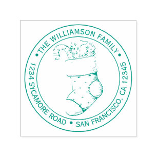 Tampon Auto-encreur Vintage Noël Stocker Retour Adresse verte