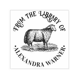 Tampon Auto-encreur Vintage Sheep Ewe Farm Animaux Nom du livre