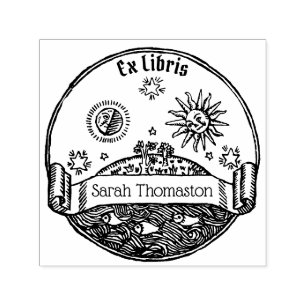 Tampon Auto-encreur Vintage Soleil Lune Étoiles Océan Planète Terre No