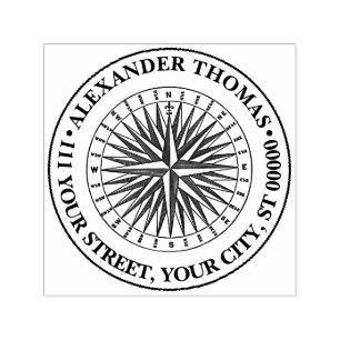 Tampon Auto-encreur Vintage Stylisé Rose Compass Nom Adresse de retour
