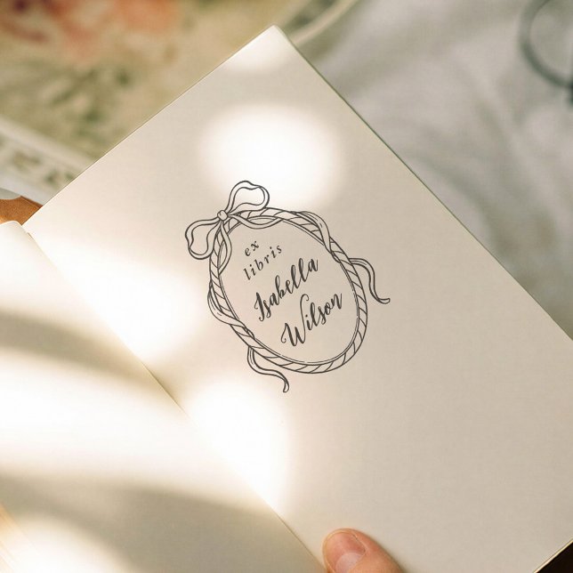Tampon Auto-encreur Vintage Whimsical Bow Calligraphy Ex Libris Book (Créateur téléchargé)
