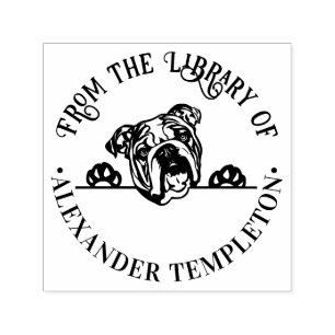 Tampon Auto-encreur Visage de Bouledogue « De la bibliothèque de » Nom