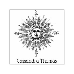 Tampon Auto-encreur Visage de soleil vintage anthropomorphe botanique 