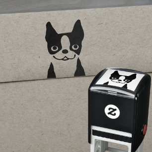 Tampon Auto-encreur Visage mignon de chien de Boston Terrier