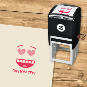 Tampon Auto-encreur Visage souriant aux yeux en forme de coeur