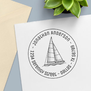 Tampon Auto-encreur Voile nautique Yacht Adresse ronde