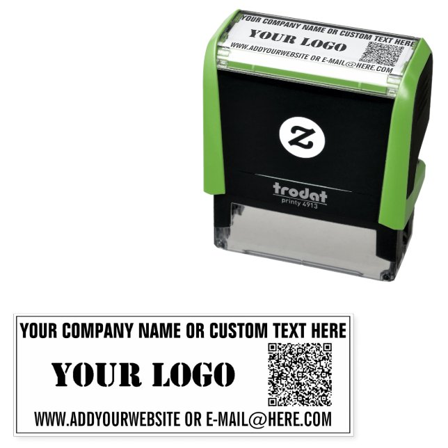 Tampon Auto-encreur Votre information de scan de code QR avec logo et  (En situation)