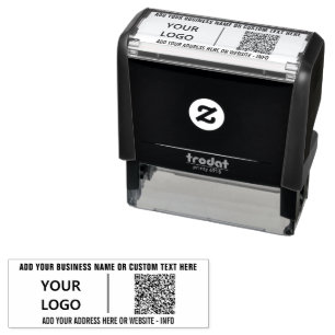 Tampon Auto-encreur Votre logo ou photo Texte personnalisé et code QR 