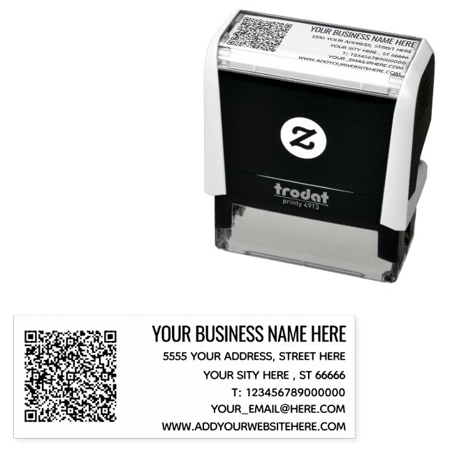Tampon Auto-encreur Votre propre adresse de conception QR Code Timamp  (En situation)