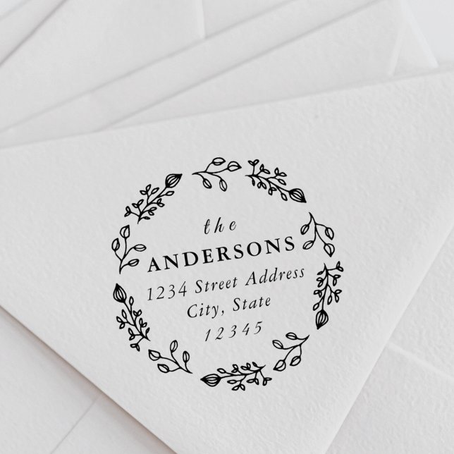 Tampon Auto-encreur Whimssal Floral Wreath Nom de famille Adresse de r (Créateur téléchargé)