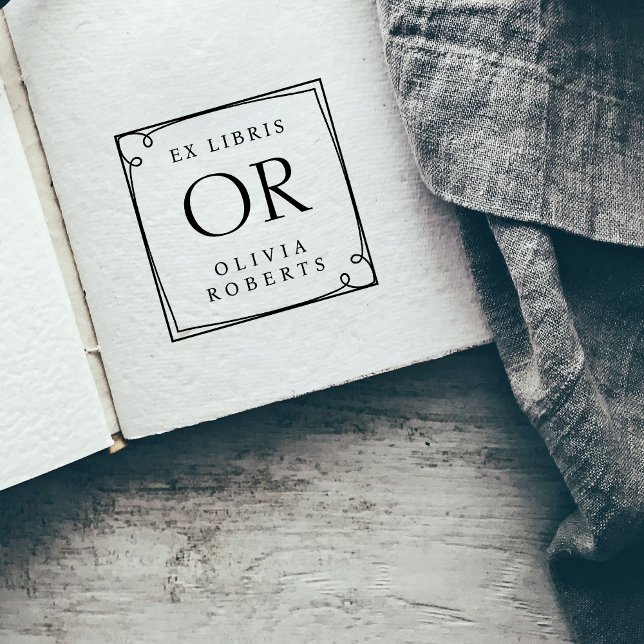 Tampon Auto-encreur Whimsy Frame Nom personnalisé Monogram Ex Libris (Créateur téléchargé)