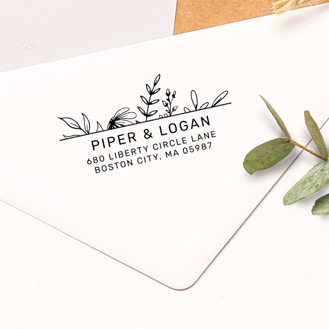 Tampon Auto-encreur Whimsy Greenery dessinée à la main Adresse de reto (Créateur téléchargé)