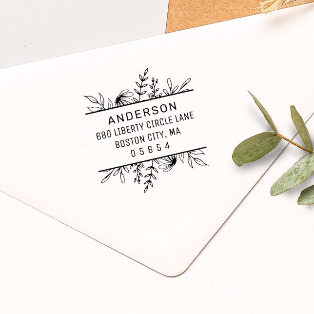 Tampon Auto-encreur Whimsy Greenery dessinée à la main Adresse de reto (Créateur téléchargé)