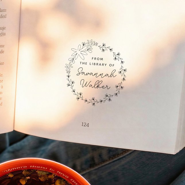 Tampon Auto-encreur Wildflowers Floral Frame Book From the Library Of (Créateur téléchargé)