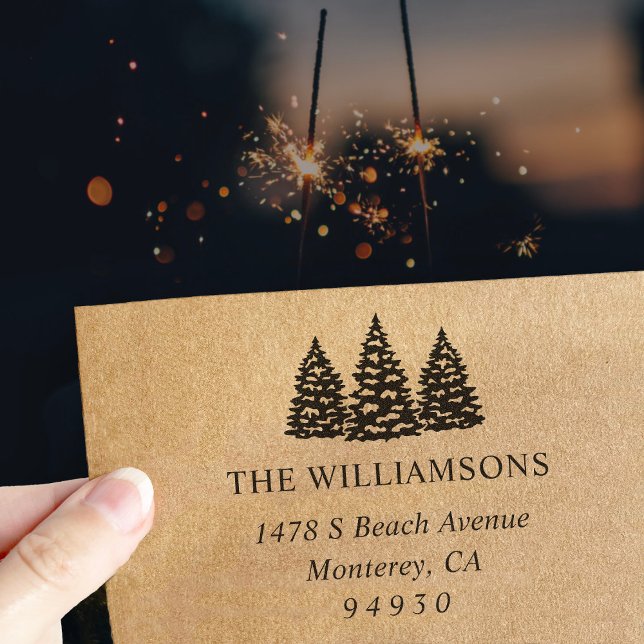 Tampon Auto-encreur Winter Snow Trees Return Adresse (Créateur téléchargé)