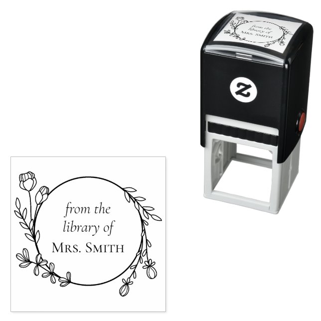 Tampon Auto-encreur Wreath Floral De La Bibliothèque De (En situation)