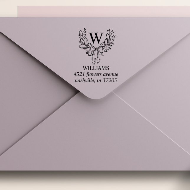 Tampon Auto-encreur WREATING AVEC DEUX MONogrammes ADRESSE DE RETOUR (Elevate your Holiday greetings mailings with monogram self-inking stamp  christmas wreath and bow)