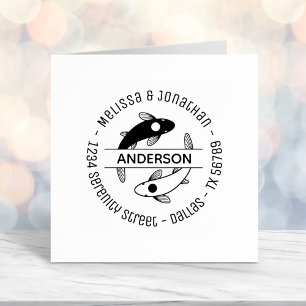 Tampon Auto-encreur Yin-Yang Poisson Couple Famille Adresse ronde
